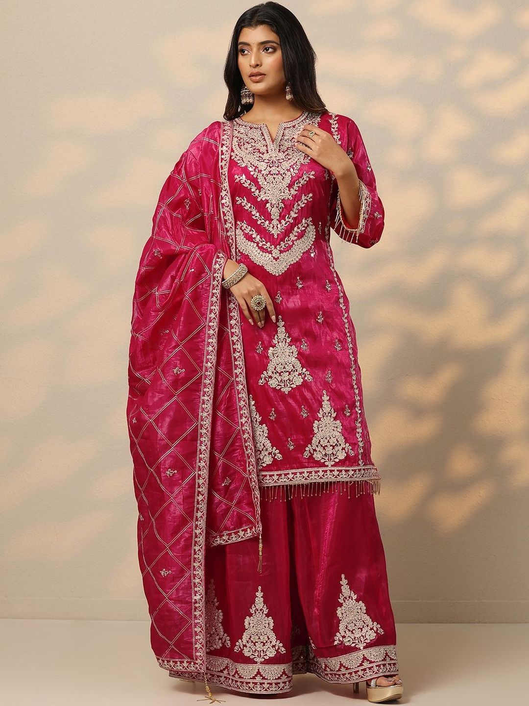Dhiyona LL Women Ethnic Motifs Embroidered Kurta with Sharara & Dupatta