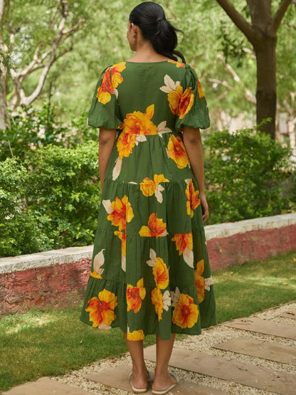 Dhiyona AY Women's Floral Printed Tiered Dress