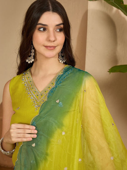 Dhiyona SN Ethnic Motifs Embroidered Zari Kurta with Sharara & Dupatta
