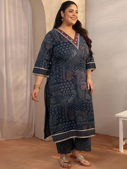 Dhiyona Women's Plus Size Ethnic Motifs Printed Kurta with Trousers & Dupatta