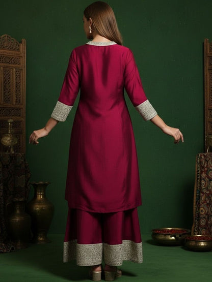 Dhiyona SN Embroidered V-Neck Kurta & Sharara With Dupatta