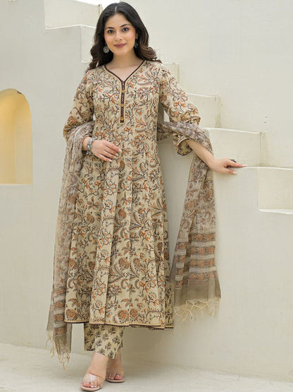 Dhiyona KL Women Printed Pure Cotton Kurta Sets With Dupatta