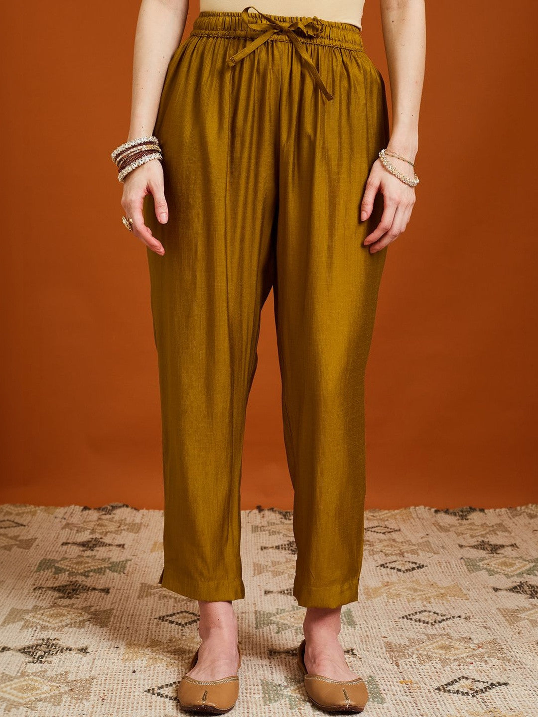 Embroidered Round Neck Kurta & Trousers With Dupatta