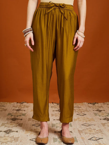 Embroidered Round Neck Kurta & Trousers With Dupatta