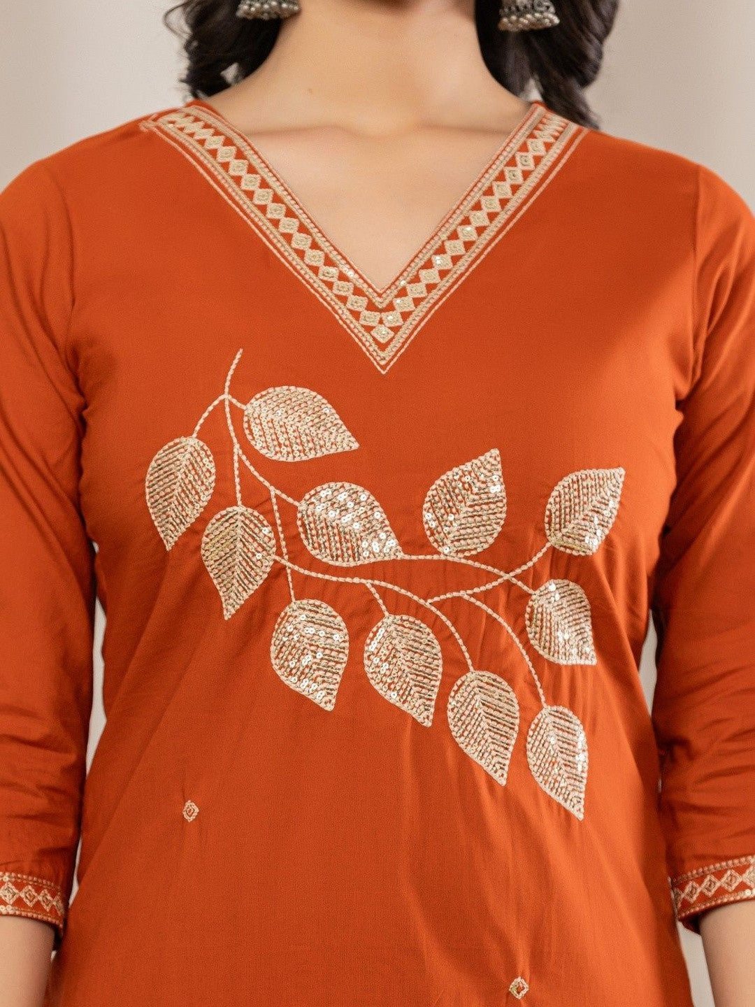 Women Ethnic Motifs Embroidered Regular Sequinned Pure Cotton Kurta with Trousers & With Dupatta