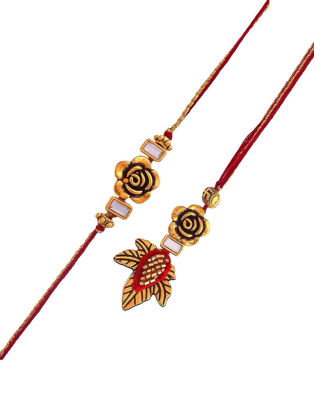 Dhiyona Gold-Toned Beaded Bhaiya Bhabhi Thread Rakhi