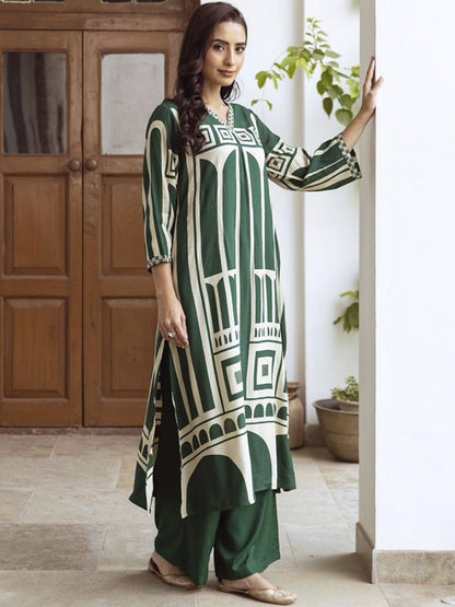 Dhiyona IE Women Printed Regula Geometric A-Line Kurta with Palazzos