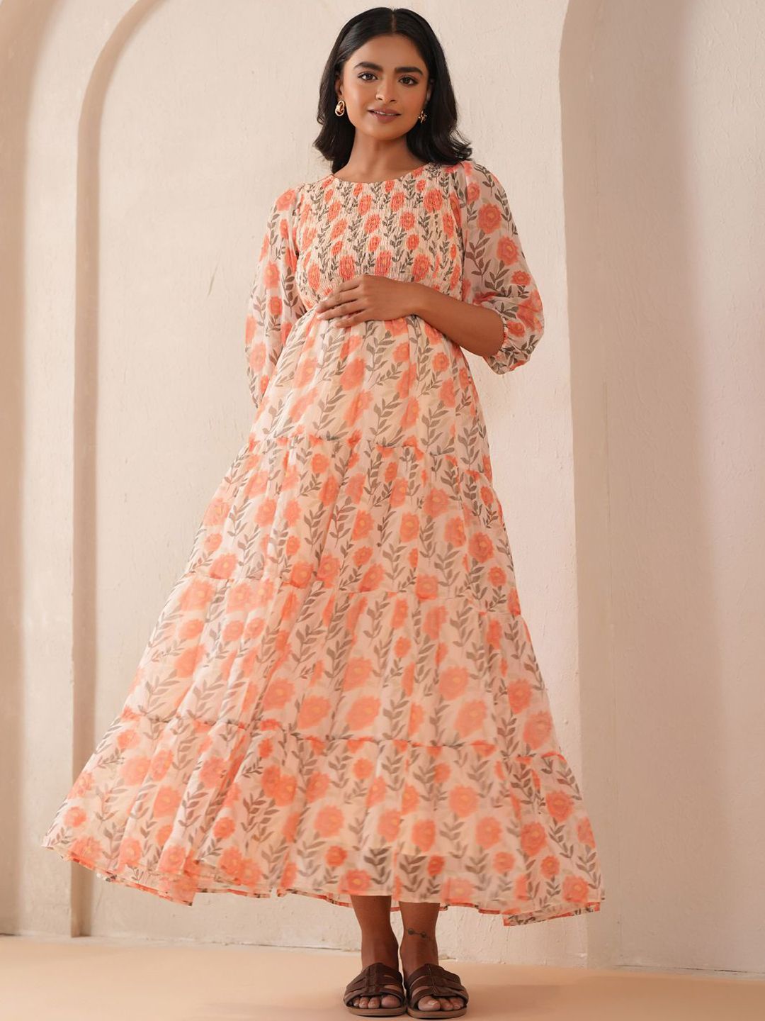 Dhiyona AY Women's Floral Printed Fit & Flared Maternity Ethnic Dresses