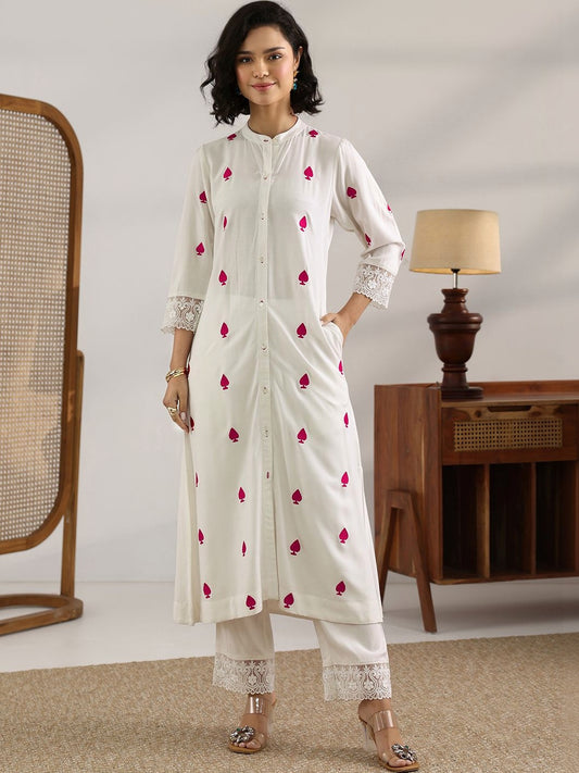 Women Ethnic Motifs Embroidered Regular Thread Work Kurta with Trousers