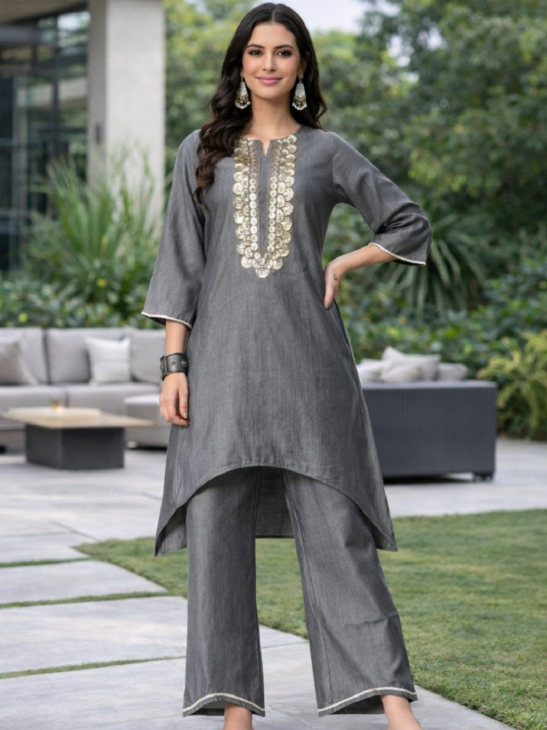 Embroidered Regular Kurta with Palazzos
