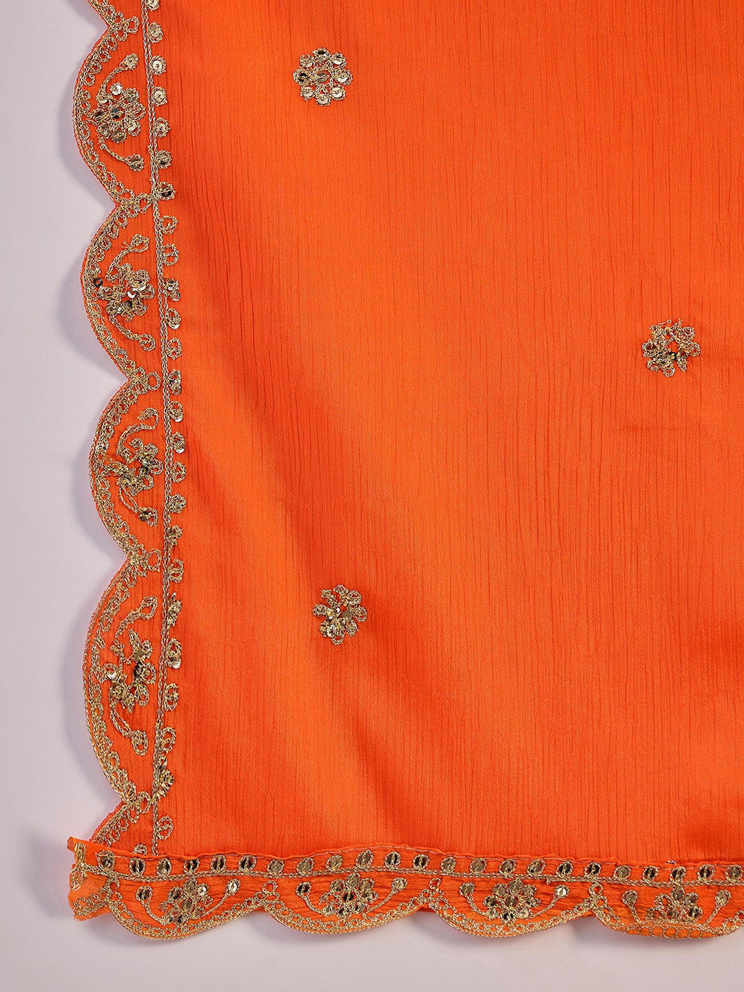 Bandhani Embroidered Round Neck Straight Kurta With Trousers & Dupatta