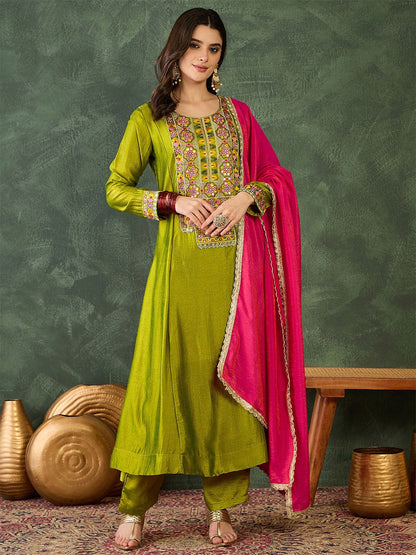 Dhiyona KL Women Ethnic Motifs Embroidered Regular Thread Work Kurta with Palazzos & With Dupatta