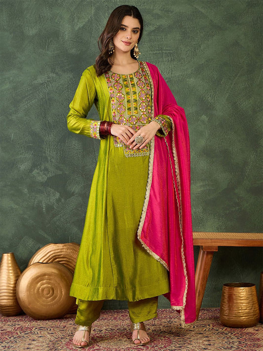 Dhiyona KL Women Ethnic Motifs Embroidered Regular Thread Work Kurta with Palazzos & With Dupatta