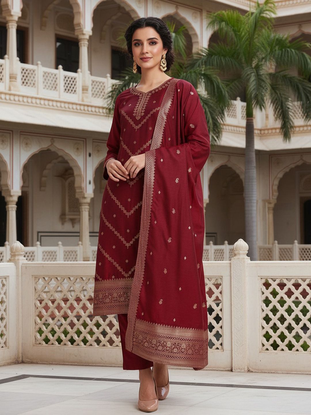 Dhiyona KL Ethnic Motifs Regular Kurta with Trousers & Dupatta