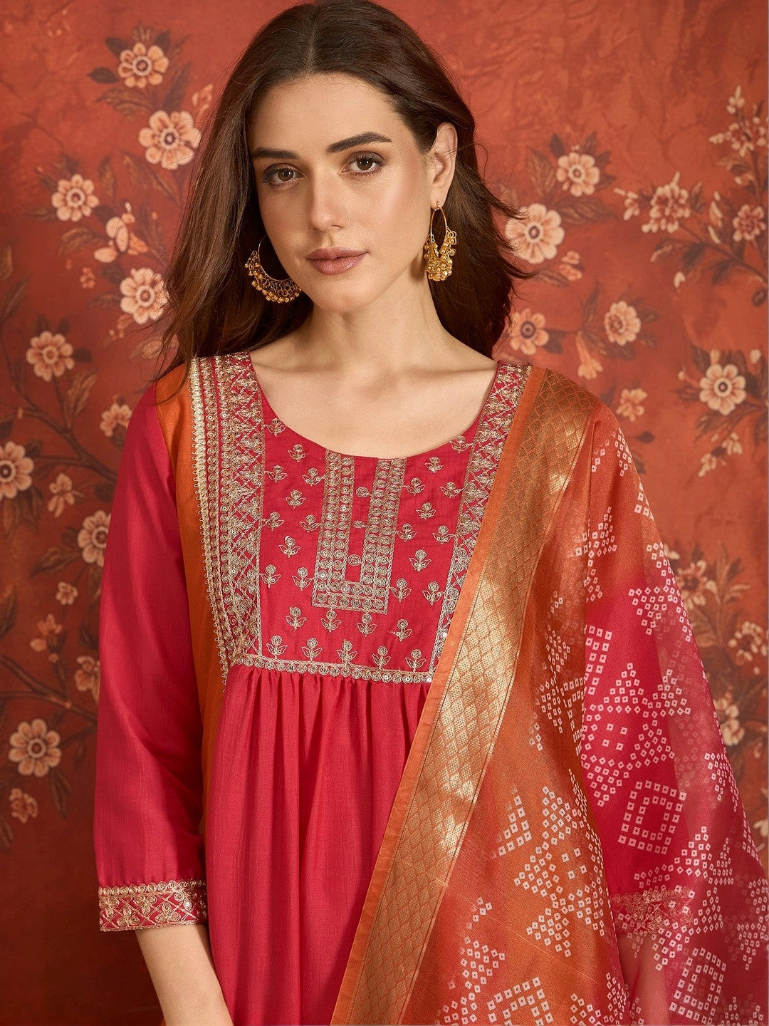 Women Ethnic Motifs Embroidered Empire Thread Work Kurta with Trousers & With Dupatta