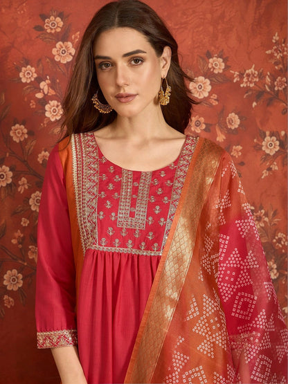 Women Ethnic Motifs Embroidered Empire Thread Work Kurta with Trousers & With Dupatta