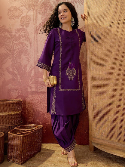 Women Ethnic Motifs Embroidered Regular Thread Work Kurta with Patiala
