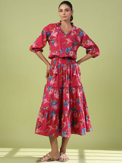 Dhiyona AY Women's Printed Tiered Flared Maxi Ethnic Dress