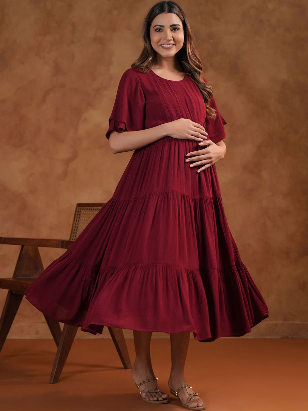 Dhiyona AY Women's Fit & Flared Midi Maternity Ethnic Dresses