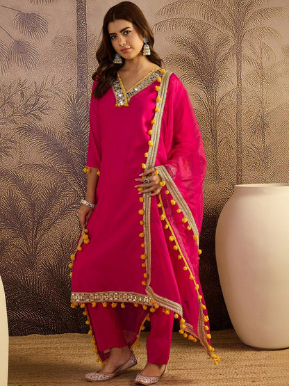 Embroidered V-Neck Kurta & Trousers Kurta Set