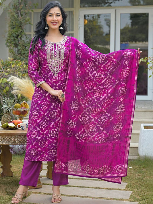 Dhiyona KL Women Ethnic Motifs Printed Regular Mirror Work Kurta with Trousers & With Dupatta