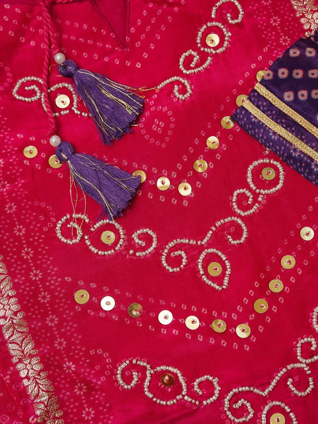 Bandhani Printed Sequinned Straight Kurta with Trousers & Dupatta