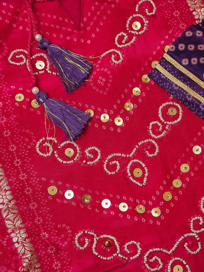 Bandhani Printed Sequinned Straight Kurta with Trousers & Dupatta