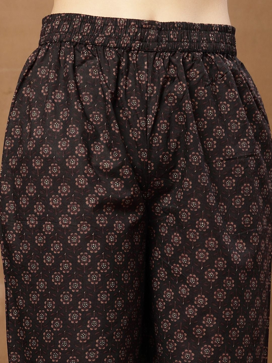 Printed Pure Cotton Round Neck Kurta & Palazzos With Dupatta