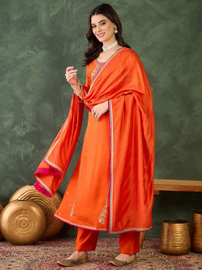 Dhiyona KL Women Ethnic Motifs Embroidered Regular Thread Work Kurta with Trousers & With Dupatta