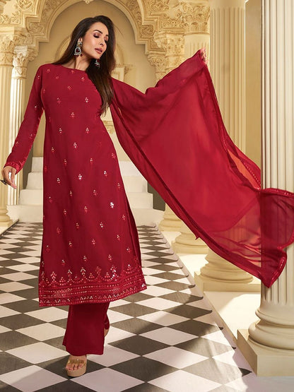 Dhiyona IN Women Ethnic Motifs Embroidered Regular Thread Work Kurta with Palazzos & With Dupatta