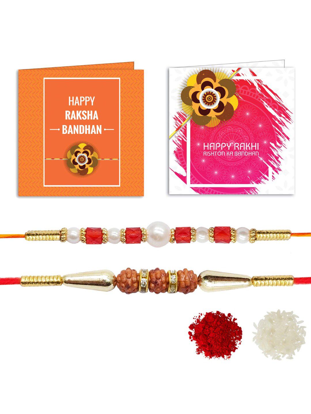 Dhiyona Set Of 2 Stone Studded Rakhi Greeting Card & Roli Chawal