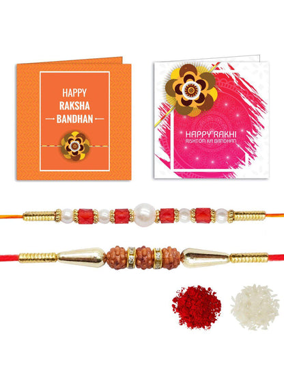 Dhiyona Set Of 2 Stone Studded Rakhi Greeting Card & Roli Chawal