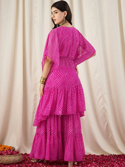 Women Striped Regular Thread Work Kurta with Sharara