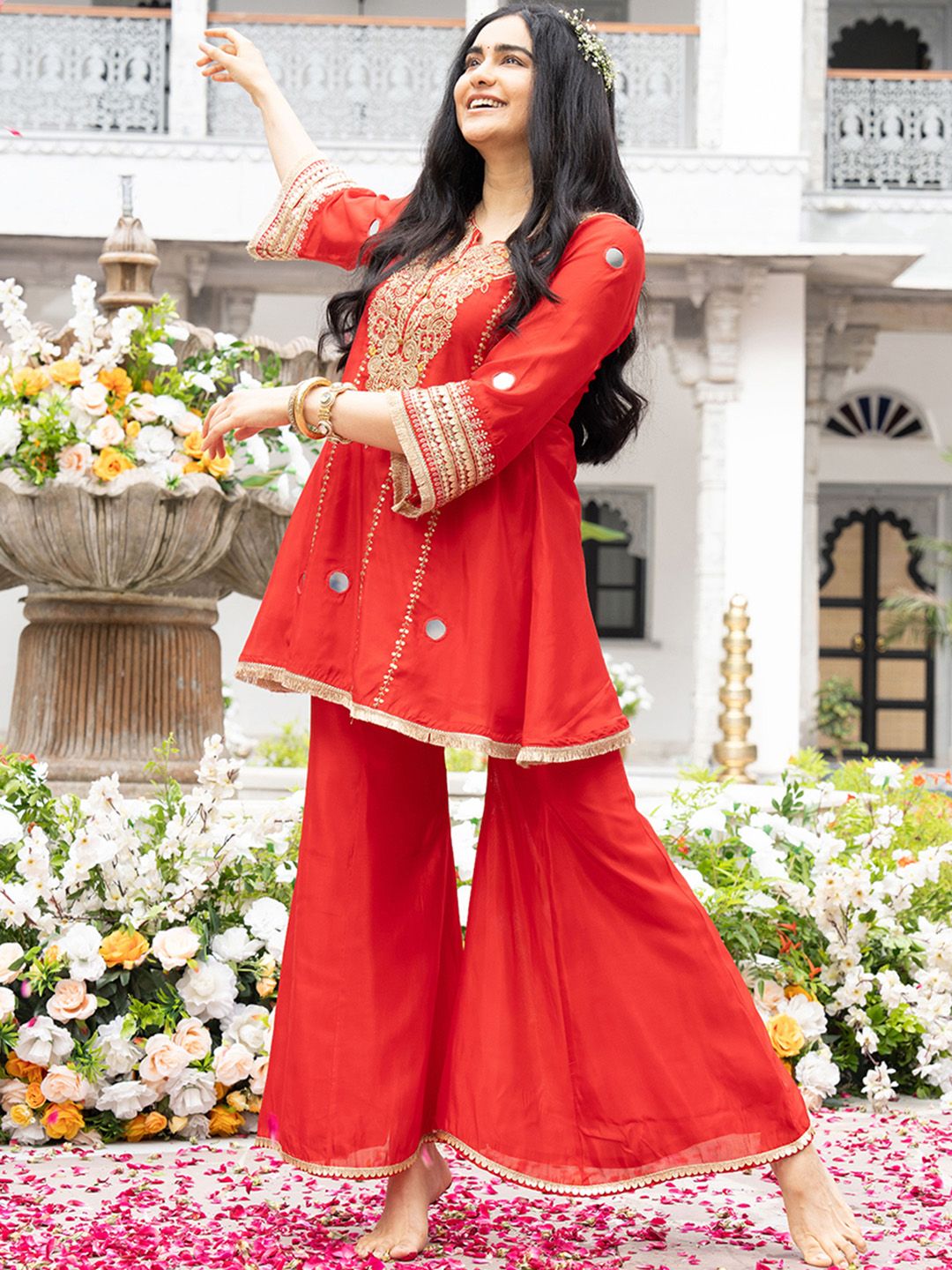 Dhiyona CH Embroidered Kurta with Bell Plazzo