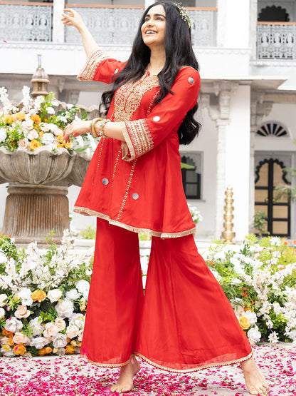 Dhiyona CH Embroidered Kurta with Bell Plazzo
