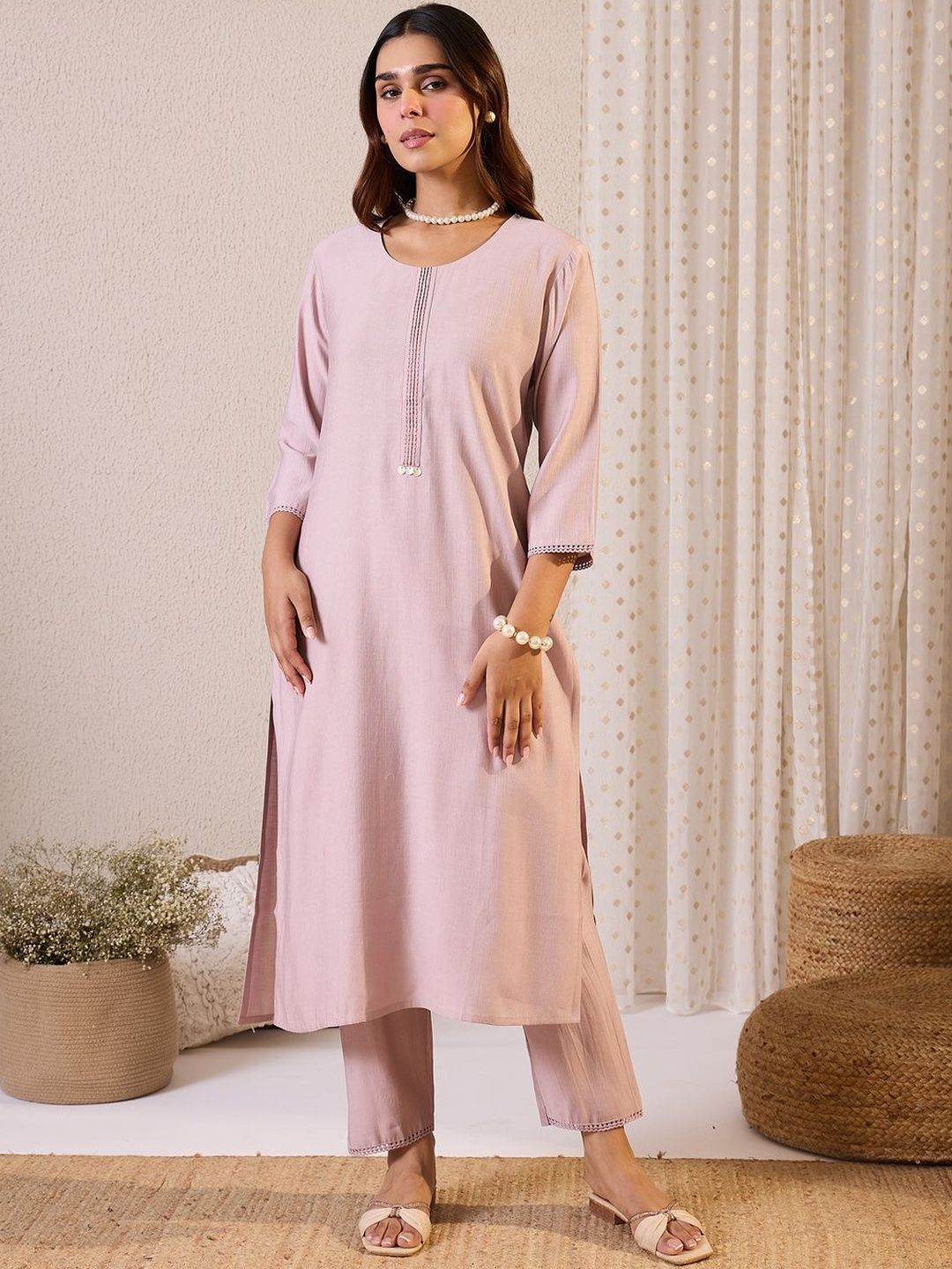 Women Solid Kurta with Trousers & Dupatta