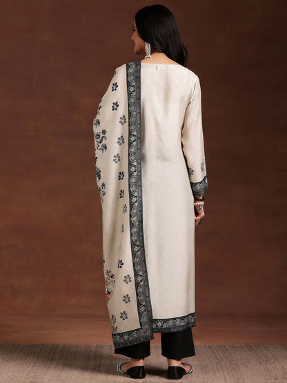 Women's LB Monochrome Printed Silk Blend Straight Suit With Dupatta