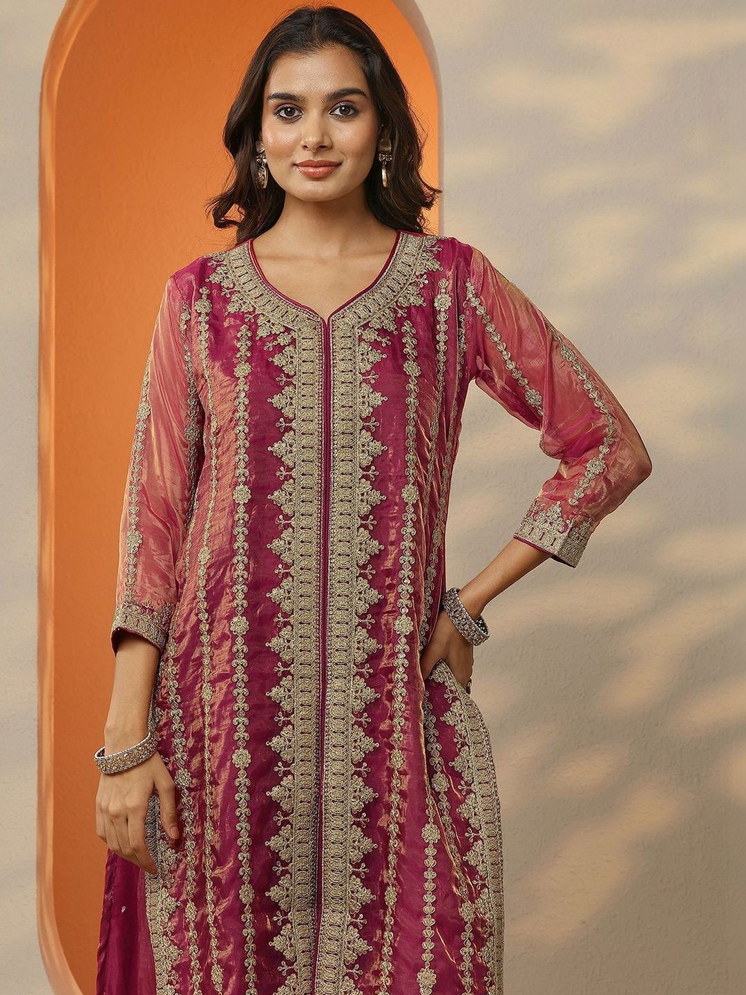 Dhiyona LL Women Ethnic Motifs Embroidered Regular Kurta with Palazzos & With Dupatta