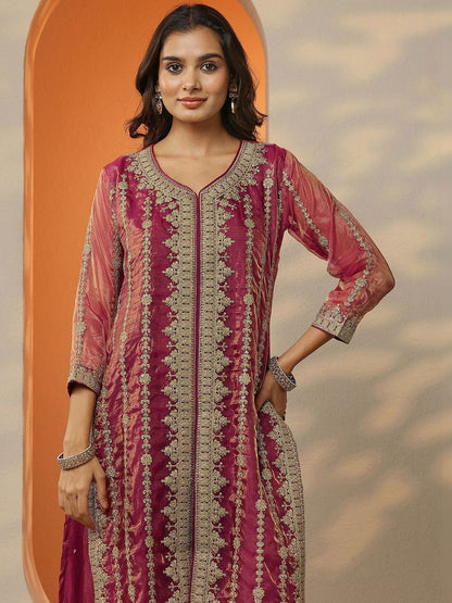Dhiyona LL Women Ethnic Motifs Embroidered Regular Kurta with Palazzos & With Dupatta