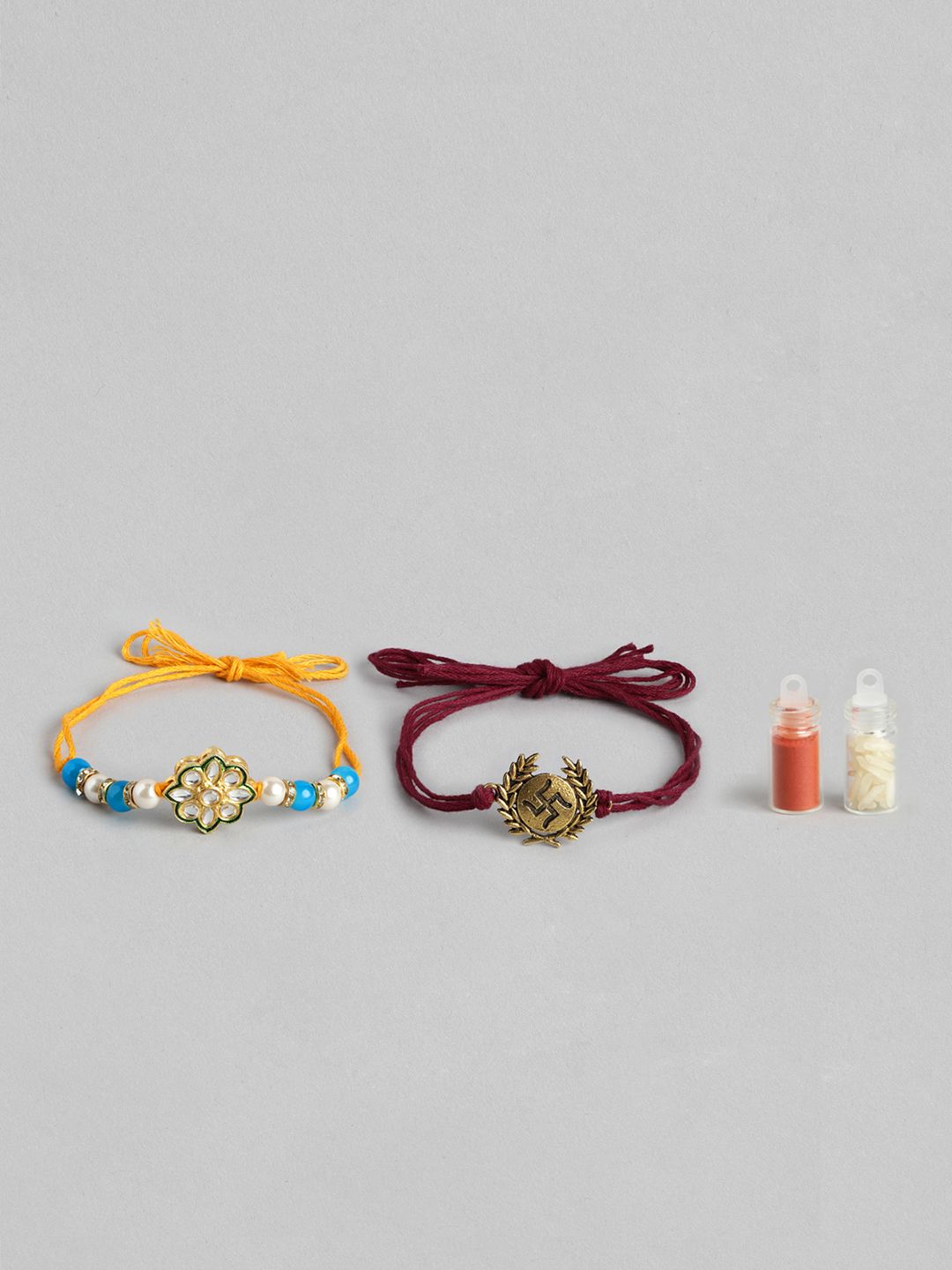 Dhiyona Unisex Set of 2 Beaded Bhai Bhabhi Rakhis With Roli & Chawal