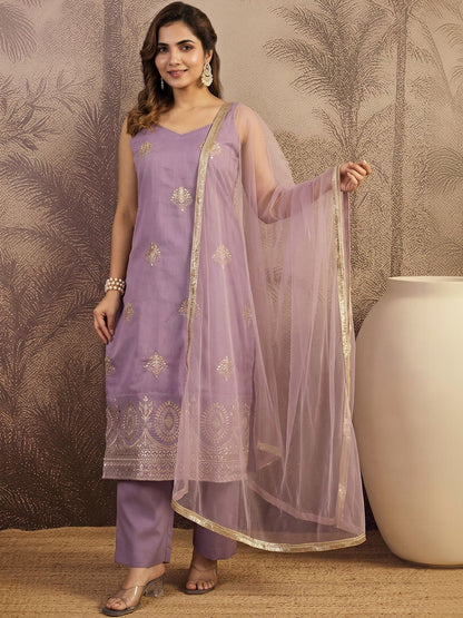 Embroidered V Neck Kurta Sets