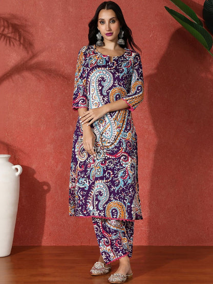 Printed Pure Cotton Round Neck Kurta & Trousers