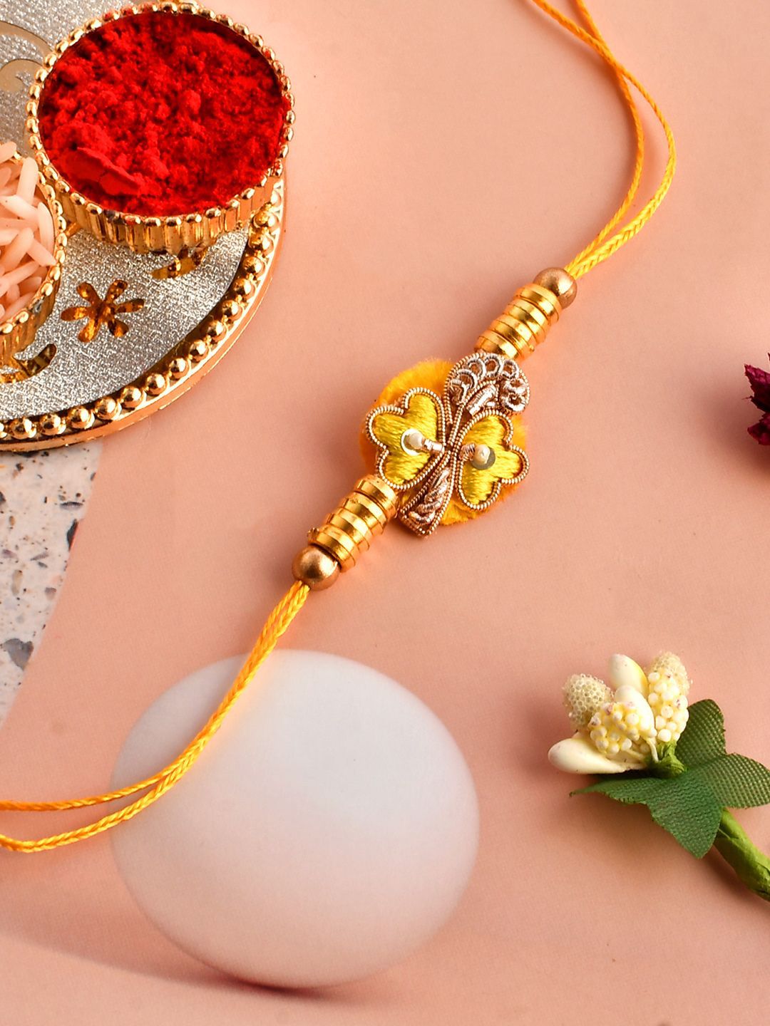 Dhiyona Sequinned & Zardosi Rakhi With Roli Chawal & Card