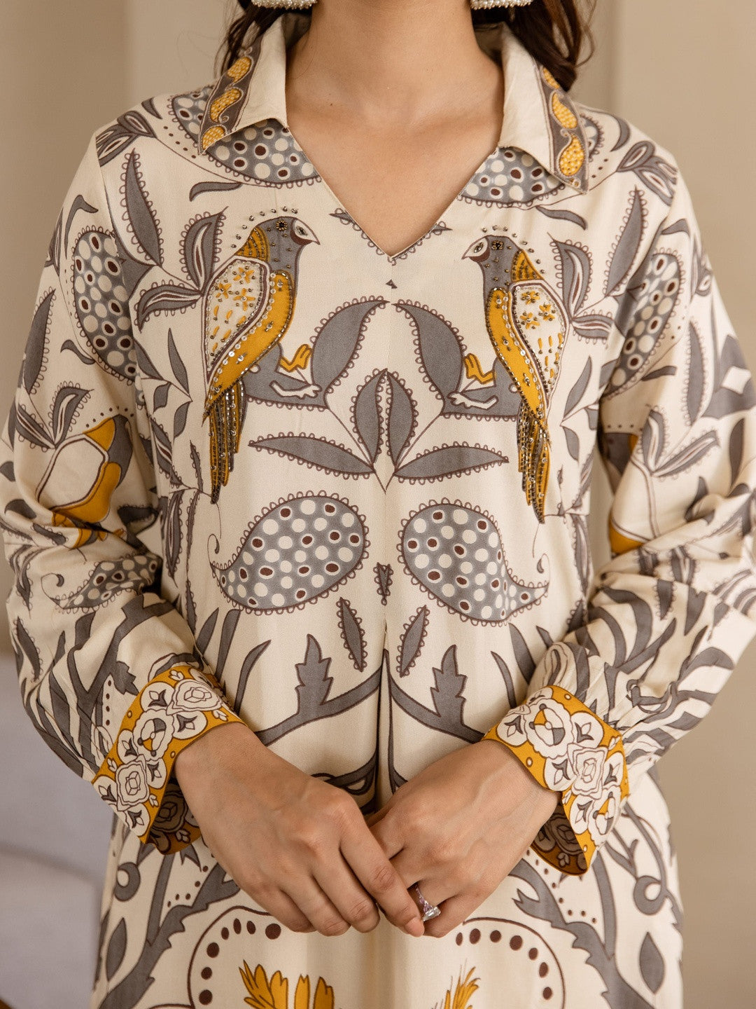 Women's Cream German Rayon Kurta & Palazzo Set