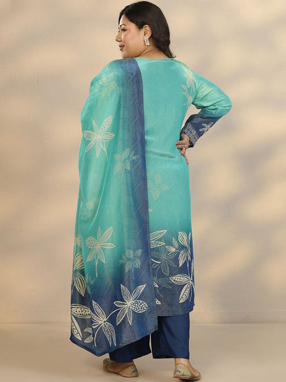 Dhiyona Women's Plus Size Floral Printed Straight Kurta With Palazzos & Dupatta