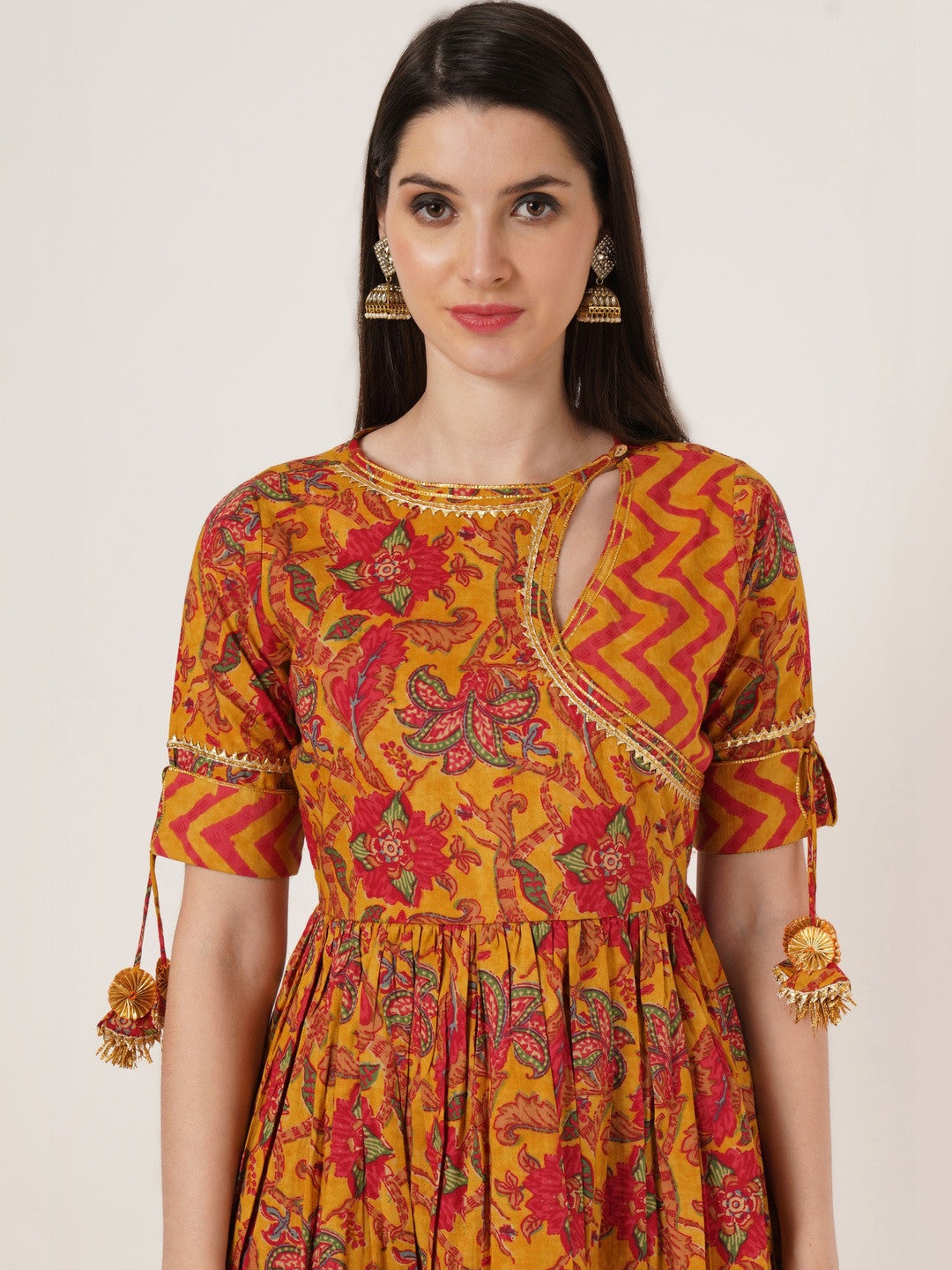 Women Floral Printed Angrakha Pure Cotton Kurta with Palazzos