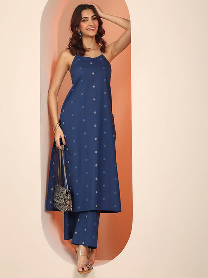 Geometric Printed Shoulder Straps Straight Kurta With Trouser