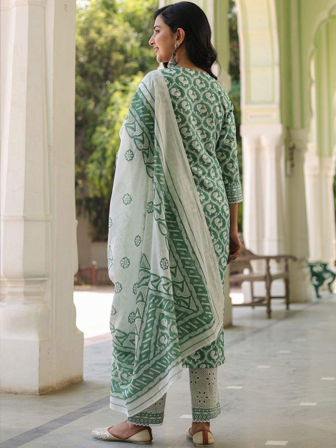 Dhiyona RR Women's Printed Pure Cotton Kurta with Trousers & With Dupatta