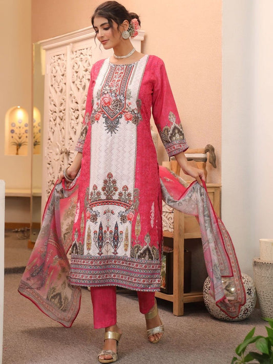 Dhiyona RR Women's Ethnic Motifs Printed Regular Pure Cotton Kurta with Trousers & With Dupatta