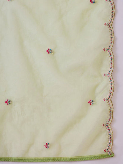 Women Ethnic Embroidered Straight Kurta & Trousers With Dupatta